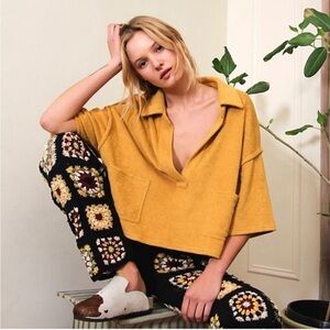 FREE PEOPLE FP BEACH Life’s A Beach Terry Pullover Cropped Boxy Top Large